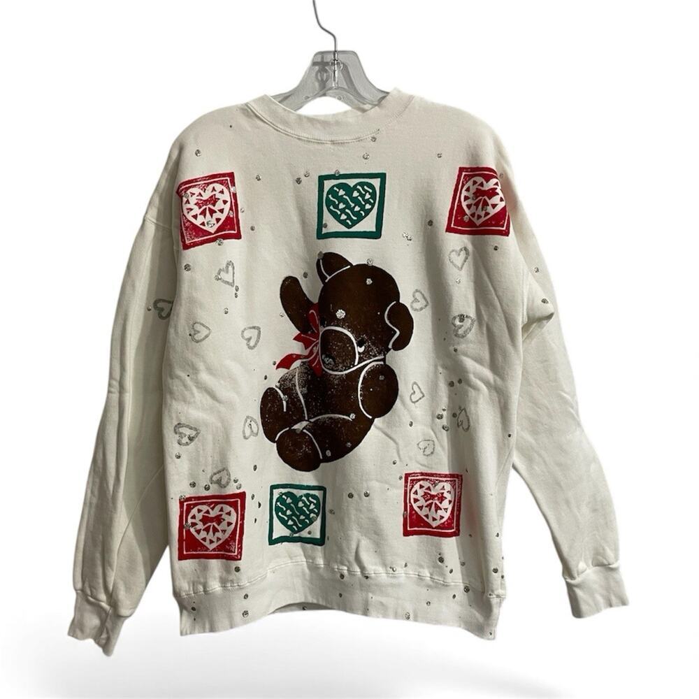 Vintage Graphic Crewneck Sweatshirt Size XL White Teddy Bear Cottage Core 90s